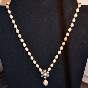 Faux Freshwater Pearls with Rhinestone Pendant